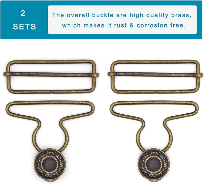 Enosea 2 Sets 2 inch Overall Buckles Replacement, Metal Suspender Buckle Overall Clips with Buckle Slider and Buttons - Image 4